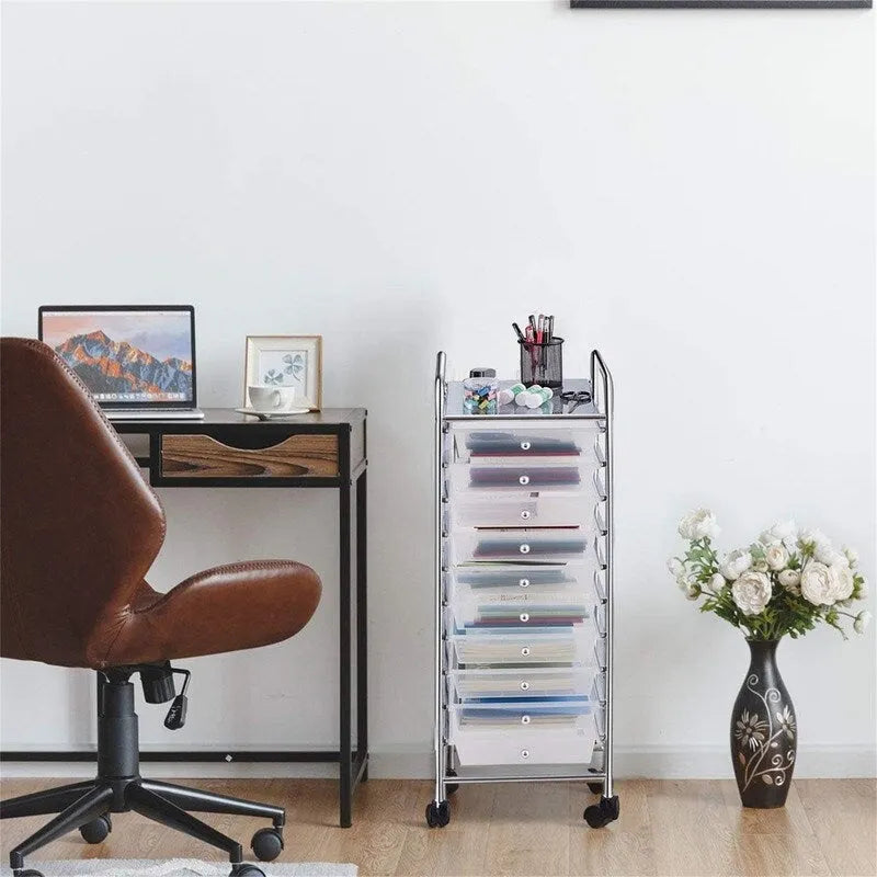 Chariot de rangement à 10 tiroirs sur roulettes – 15P x 13L x 34H