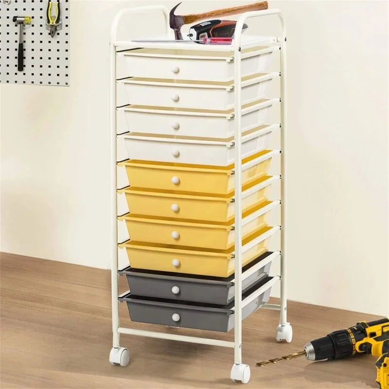 Chariot de rangement à 10 tiroirs sur roulettes – 15P x 13L x 34H
