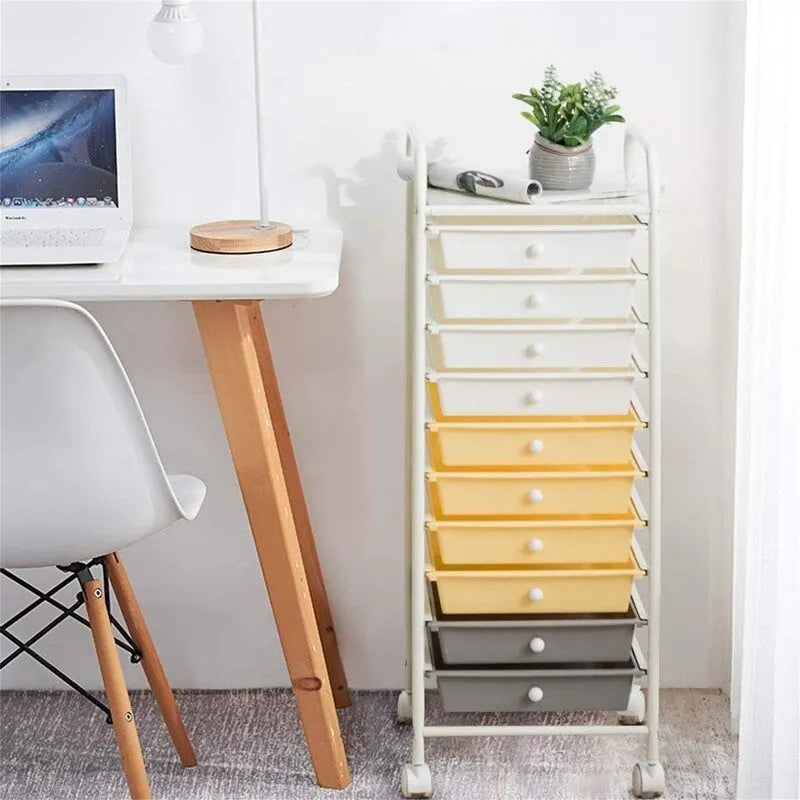 Chariot de rangement à 10 tiroirs sur roulettes – 15P x 13L x 34H