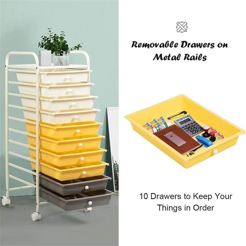 Chariot de rangement à 10 tiroirs sur roulettes – 15P x 13L x 34H