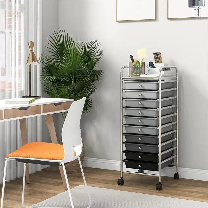 Chariot de rangement à 10 tiroirs sur roulettes – 15P x 13L x 34H