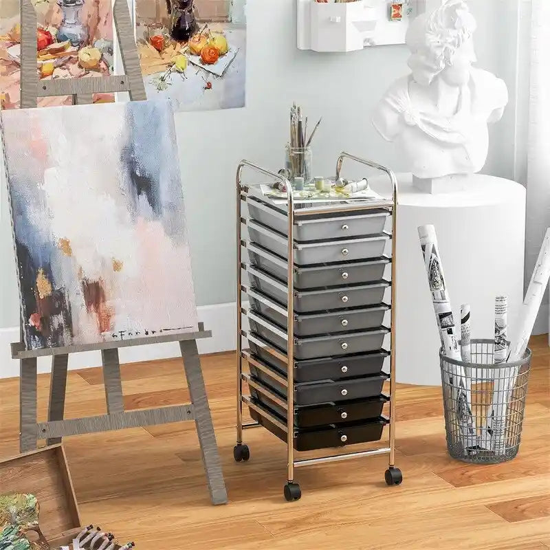 Chariot de rangement à 10 tiroirs sur roulettes – 15P x 13L x 34H