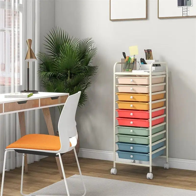 Chariot de rangement à 10 tiroirs sur roulettes – 15P x 13L x 34H