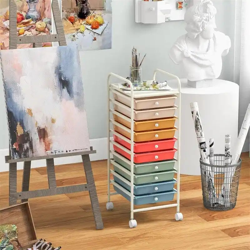 Chariot de rangement à 10 tiroirs sur roulettes – 15P x 13L x 34H