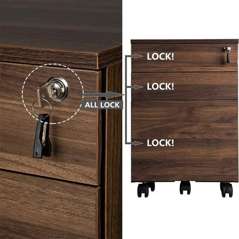 Caisson de classement mobile en bois à 3 tiroirs - 15,7P x 16,3L x 24,4H