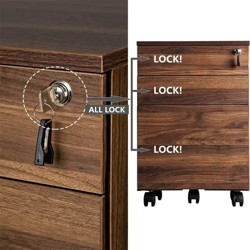 Caisson de classement mobile en bois à 3 tiroirs - 15,7P x 16,3L x 24,4H