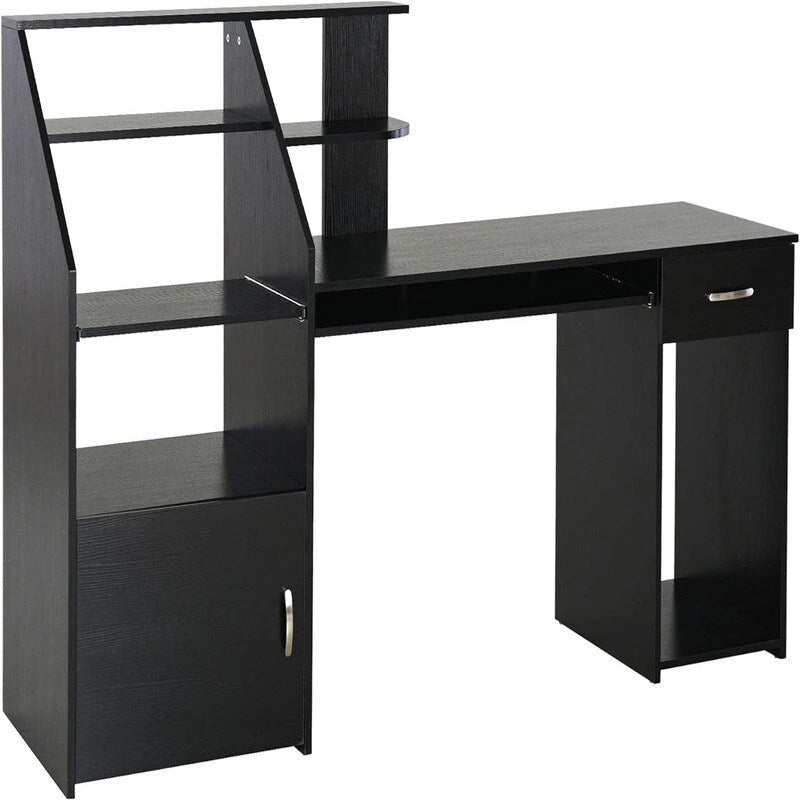 Bureau informatique avec étagères de rangement