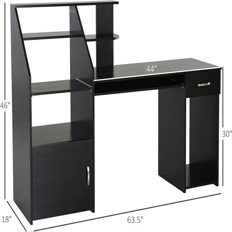 Bureau informatique avec étagères de rangement