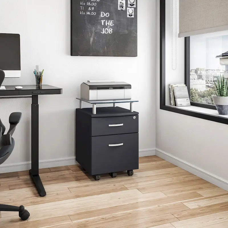 Classeur à roulettes avec plateau en verre, Haute qualité et durable, Graphite