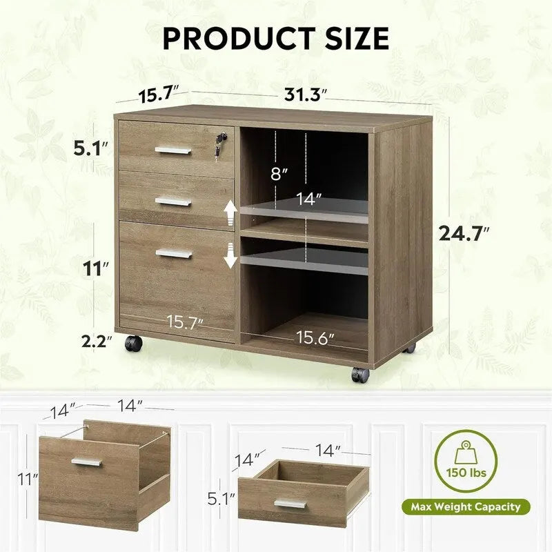 Meuble de classement en bois à 3 tiroirs - 15.7P x 31.3L x 24.7H