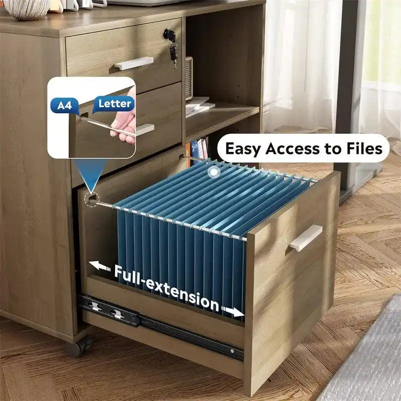 Meuble de classement en bois à 3 tiroirs - 15.7P x 31.3L x 24.7H