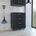 Commode rectangulaire 3 tiroirs Medford avec roulettes, noir wengé