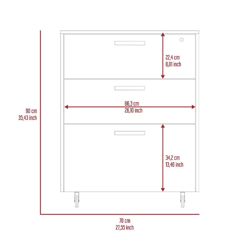 Commode rectangulaire 3 tiroirs Medford avec roulettes, noir wengé