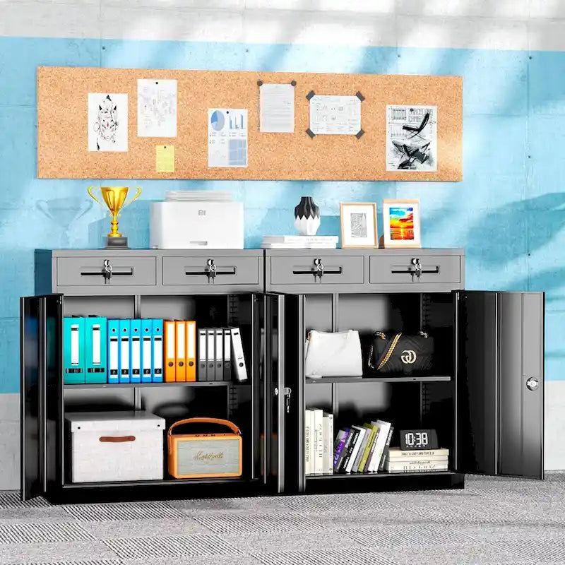 Armoire de rangement de garage en métal verrouillable de 91,4 cm avec 2 tiroirs et étagères réglables
