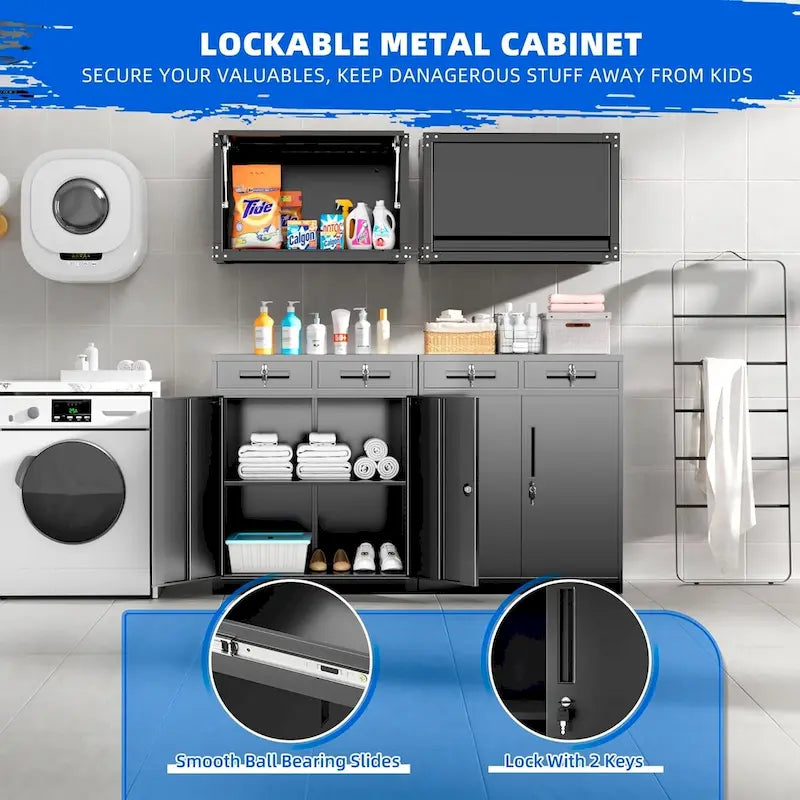Armoire de rangement de garage en métal verrouillable de 91,4 cm avec 2 tiroirs et étagères réglables
