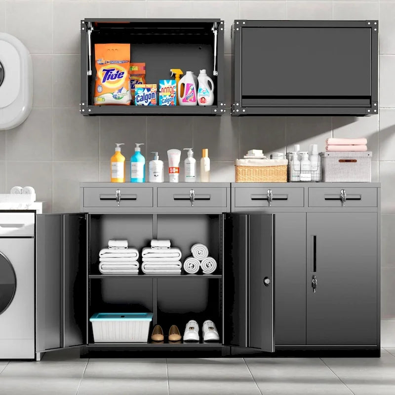Armoire de rangement de garage en métal verrouillable de 91,4 cm avec 2 tiroirs et étagères réglables