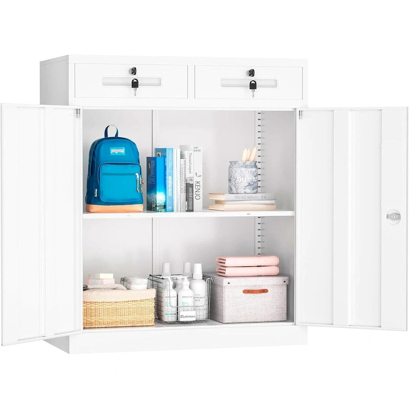 Armoire de rangement de garage en métal verrouillable de 91,4 cm avec 2 tiroirs et étagères réglables
