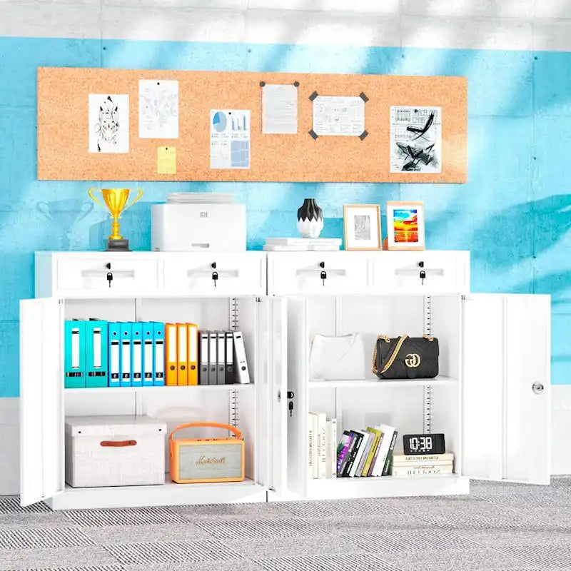 Armoire de rangement de garage en métal verrouillable de 91,4 cm avec 2 tiroirs et étagères réglables
