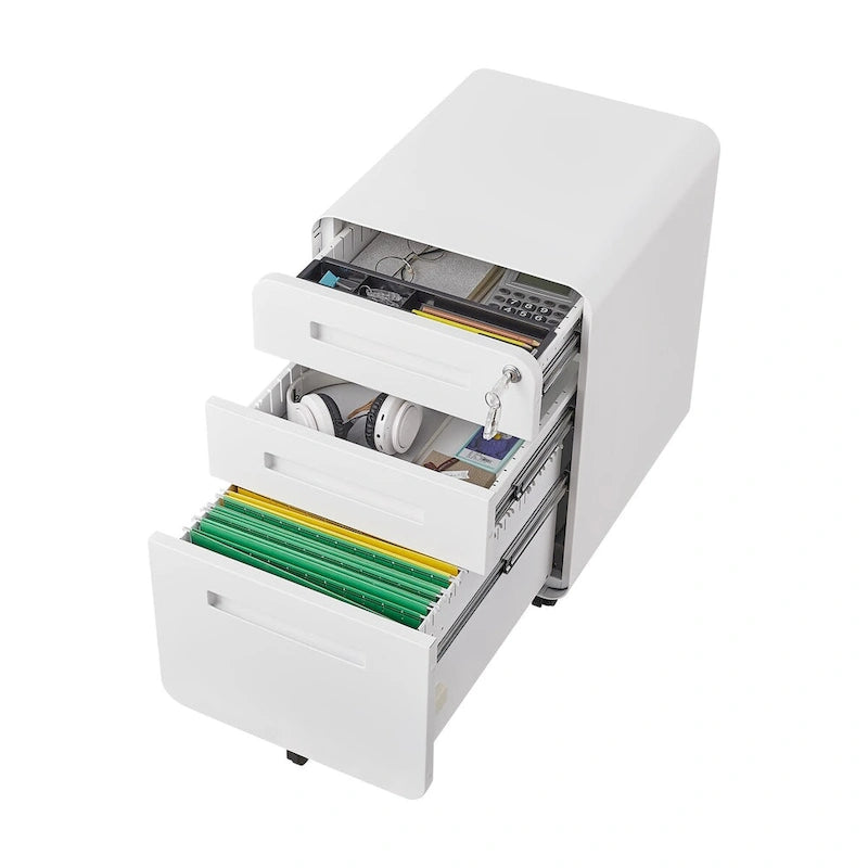 Meuble de classement mobile à 3 tiroirs, meuble polyvalent, conception à 5 roues anti-basculement en acier laminé à froid étanche à l'humidité