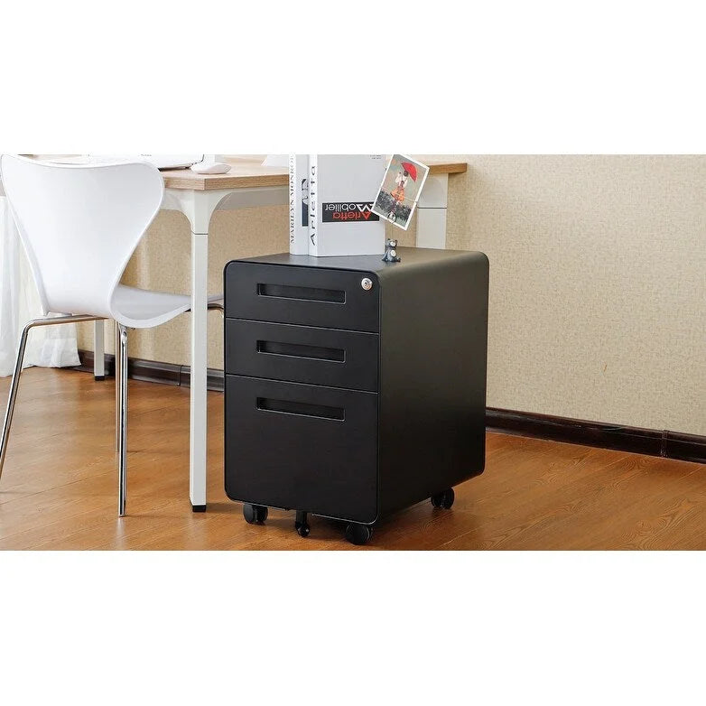 Classeur mobile à 3 tiroirs, meuble polyvalent, 5 roulettes anti-basculement en acier laminé à froid, étanche et résistant à l'humidité, noir