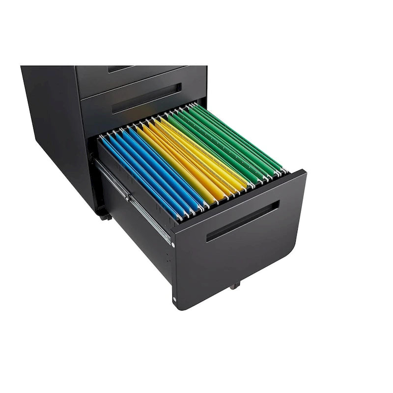 Classeur mobile à 3 tiroirs, meuble polyvalent, 5 roulettes anti-basculement en acier laminé à froid, étanche et résistant à l'humidité, noir