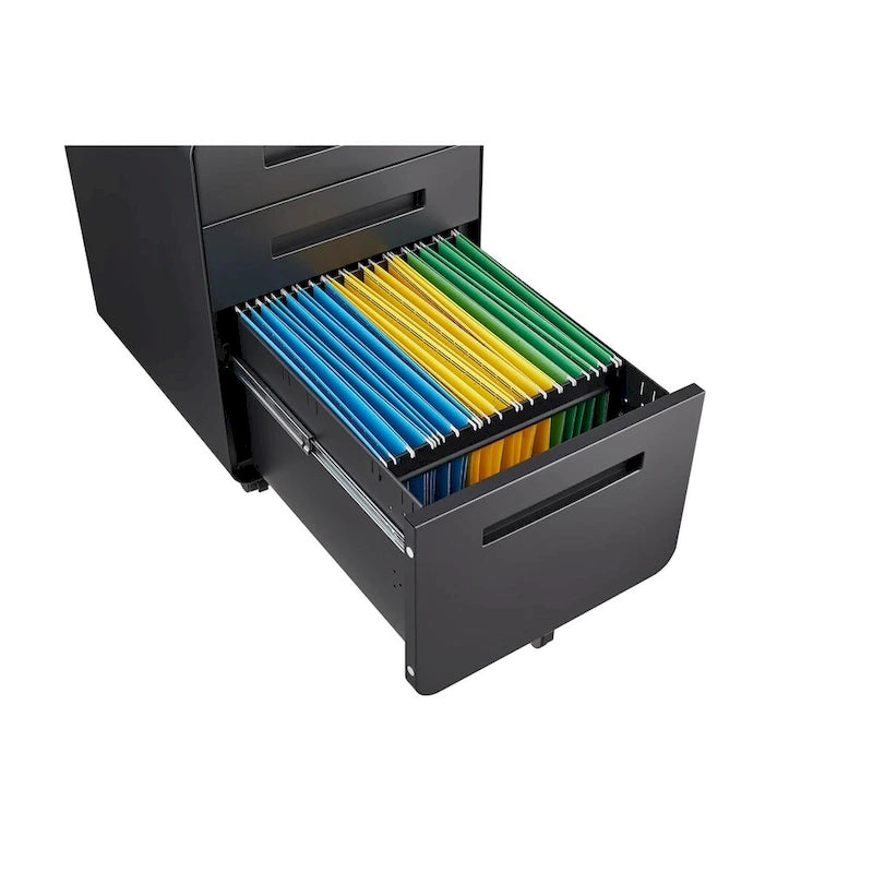 Classeur mobile à 3 tiroirs, meuble polyvalent, 5 roulettes anti-basculement en acier laminé à froid, étanche et résistant à l'humidité, noir