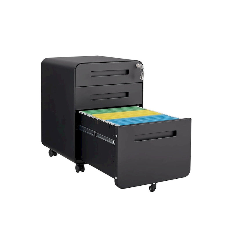 Classeur mobile à 3 tiroirs, meuble polyvalent, 5 roulettes anti-basculement en acier laminé à froid, étanche et résistant à l'humidité, noir