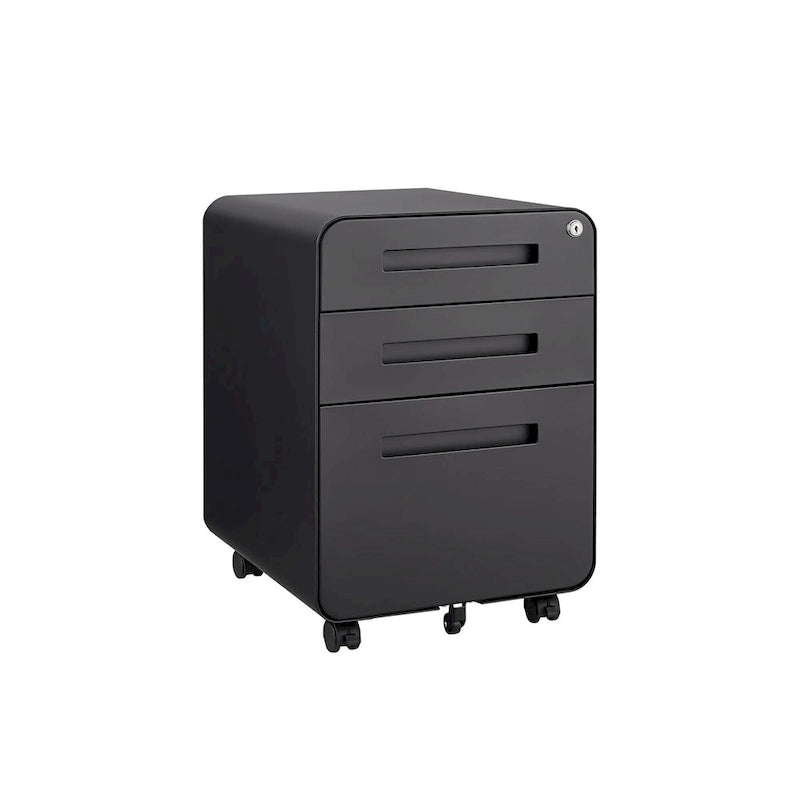 Classeur mobile à 3 tiroirs, meuble polyvalent, 5 roulettes anti-basculement en acier laminé à froid, étanche et résistant à l'humidité, noir