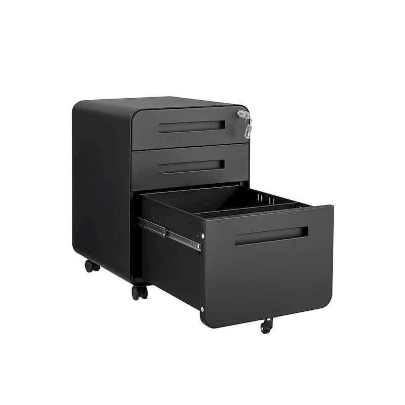 Classeur mobile à 3 tiroirs, meuble polyvalent, 5 roulettes anti-basculement en acier laminé à froid, étanche et résistant à l'humidité, noir