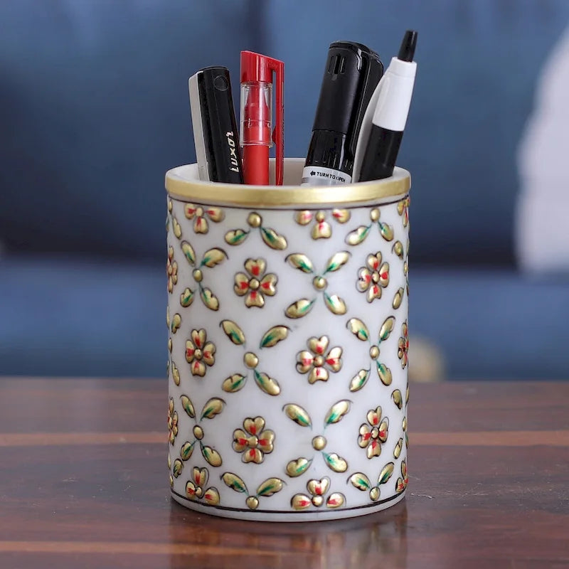 Pot à crayons en marbre maillé fait main Novica pour le printemps