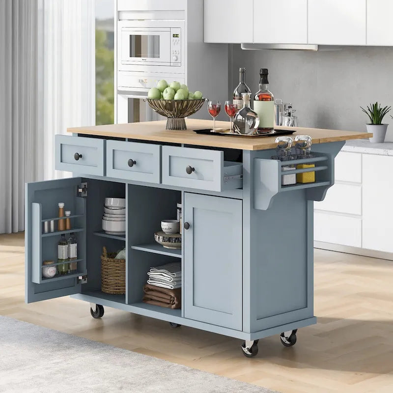 Desserte de cuisine avec comptoir rabattable en bois d'hévéa