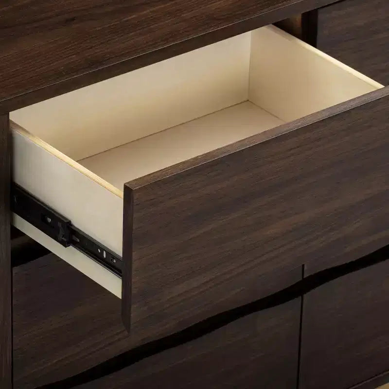Commode moderne à 6 tiroirs avec plateau Live Edge, piètement en métal et construction en bois mélangé durable